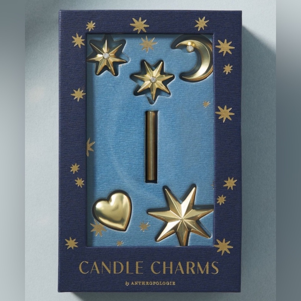 Anthropologie Monogram Candle Charms Gold Letter “I” New In Box Stars Moon